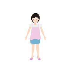 【人物イラスト 女の子01】　キャラクターは各パーツがレイヤーで構成されていて自由にポーズを付けることができます。また、表情も10パターンあり口を動かしたり瞬きすることもできます。【画像サイズ】2953px×2953px25㎝×25㎝300dpi