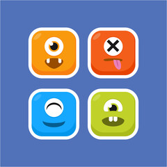 A close up of four different colored monsters with eyes. Colorful and quirky monsters illustration suitable for children's books, Halloween designs, and playful marketing materials.