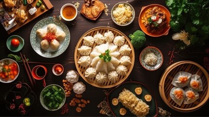 Obraz na płótnie Canvas Asian traditional festive new year food flat top view