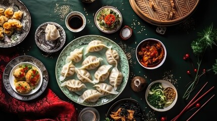 Asian traditional festive new year food flat top view