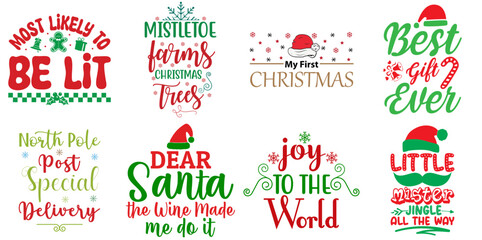 Fototapeta na wymiar Merry Christmas and New Year Hand Lettering Collection Christmas Vector Illustration for Announcement, Advertising, Stationery