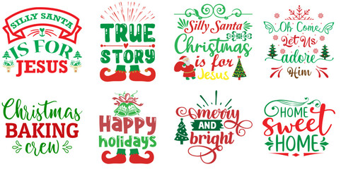 Merry Christmas and Holiday Celebration Quotes Set Christmas Vector Illustration for Sticker, Magazine, Brochure