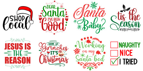 Fototapeta premium Merry Christmas and New Year Typography Collection Christmas Vector Illustration for Magazine, Wrapping Paper, Label