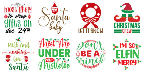 Merry Christmas and Happy New Year Calligraphic Lettering Bundle Christmas Vector Illustration for Flyer, Gift Card, Infographic