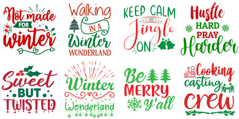 Christmas and Winter Hand Lettering Bundle Christmas Vector Illustration for Mug Design, Label, Holiday Cards