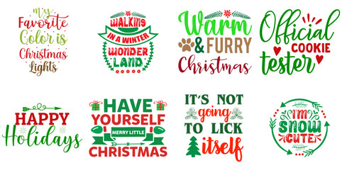 Fototapeta na wymiar Christmas Festival and Winter Holiday Inscription Bundle Christmas Vector Illustration for Poster, Presentation, Brochure