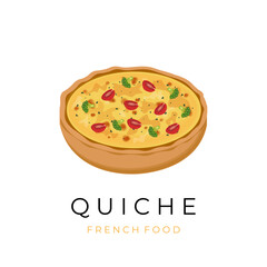 Baked vegetable quiche with broccoli vector illustration logo