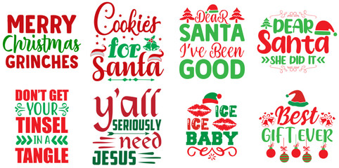 Merry Christmas Quotes Set Christmas Vector Illustration for Flyer, Poster, Gift Card