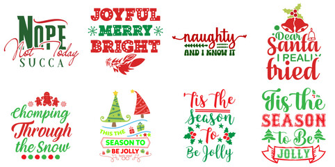 Naklejka na ściany i meble Merry Christmas and Holiday Celebration Typography Set Christmas Vector Illustration for Holiday Cards, Advertisement, Icon