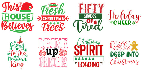Fototapeta premium Merry Christmas and Holiday Celebration Typography Bundle Christmas Vector Illustration for Bookmark, Motion Graphics, Social Media Post