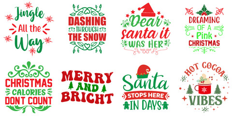 Merry Christmas and Winter Calligraphic Lettering Set Christmas Vector Illustration for Wrapping Paper, Label, Magazine