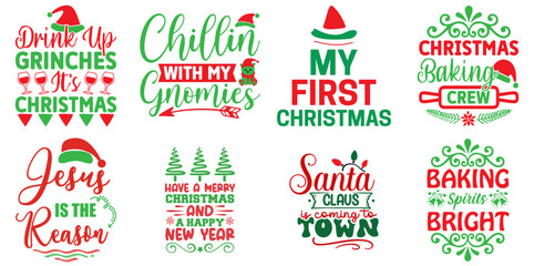 Merry Christmas and Winter Hand Lettering Collection Christmas Vector Illustration for Mug Design, Holiday Cards, Banner