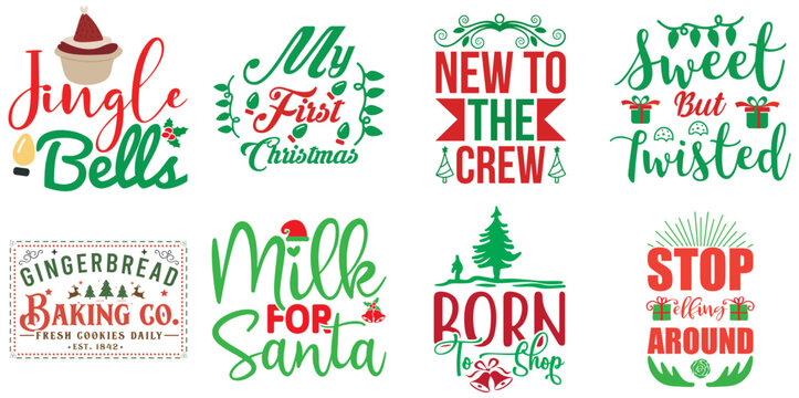 Christmas and Holiday Hand Lettering Bundle Christmas Vector Illustration for Sticker, Vouchers, Holiday Cards