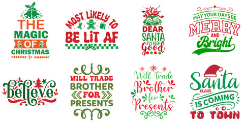 Happy Holiday and Winter Hand Lettering Collection Christmas Vector Illustration for Poster, Printable, Logo