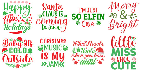 Christmas and New Year Typography Bundle Christmas Vector Illustration for Printable, Postcard, Bookmark