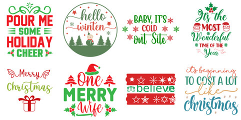 Fototapeta na wymiar Holiday Celebration and Winter Typographic Emblems Collection Christmas Vector Illustration for Banner, Infographic, Social Media Post