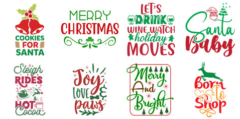 Fototapeta na wymiar Merry Christmas and Holiday Celebration Phrase Bundle Christmas Vector Illustration for Decal, Printable, Sticker