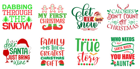 Merry Christmas Typography Collection Christmas Vector Illustration for Advertising, Sticker, Gift Card