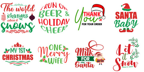 Fototapeta premium Merry Christmas and Winter Inscription Bundle Christmas Vector Illustration for Decal, Postcard, Advertising