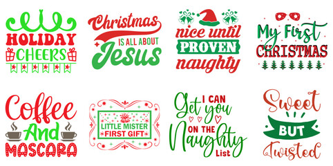 Merry Christmas and New Year Typography Set Christmas Vector Illustration for Vouchers, Magazine, Postcard