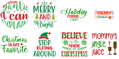 Merry Christmas Phrase Set Christmas Vector Illustration for Sticker, Stationery, Poster