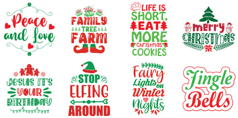 Merry Christmas and Happy Holiday Calligraphic Lettering Set Christmas Vector Illustration for Brochure, Wrapping Paper, Announcement