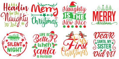 Merry Christmas and New Year Quotes Bundle Christmas Vector Illustration for Postcard, Printing Press, Book Cover