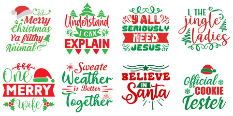 Merry Christmas and New Year Typography Set Christmas Vector Illustration for Infographic, Postcard, Magazine
