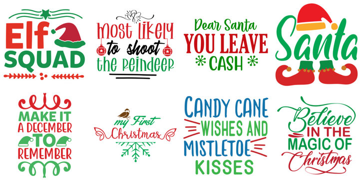 Merry Christmas and Happy New Year Calligraphic Lettering Set Christmas Vector Illustration for Bookmark, Packaging, Poster