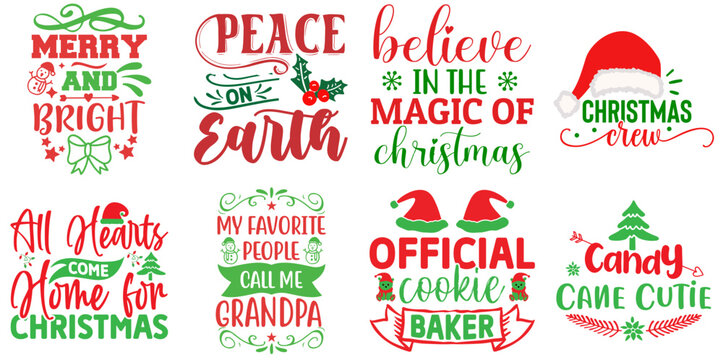 Merry Christmas Quotes Bundle Christmas Vector Illustration for Brochure, Advertisement, Holiday Cards