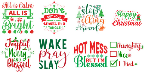 Merry Christmas and Happy Holiday Inscription Bundle Christmas Vector Illustration for Advertising, Bookmark, Newsletter