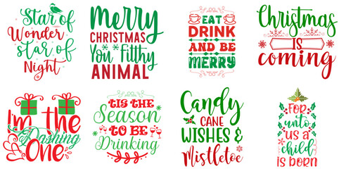 Christmas Festival and Winter Holiday Typographic Emblems Set Christmas Vector Illustration for Newsletter, Banner, Bookmark