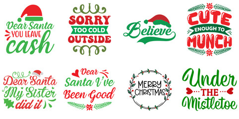 Christmas and Holiday Typographic Emblems Set Christmas Vector Illustration for Advertising, Vouchers, Bookmark