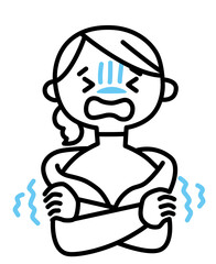 凍えている女性のイラスト