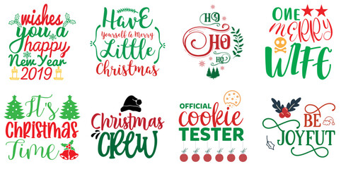 Happy Holiday and Winter Typographic Emblems Bundle Christmas Vector Illustration for Motion Graphics, Mug Design, Wrapping Paper