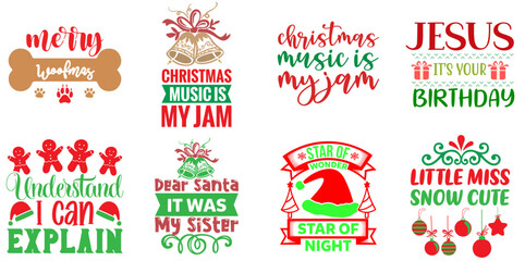 Christmas Festival and Winter Holiday Typographic Emblems Set Christmas Vector Illustration for T-Shirt Design, Poster, Motion Graphics