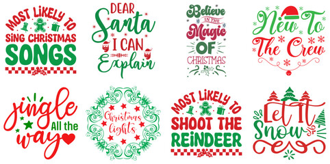 Merry Christmas and Happy New Year Phrase Bundle Christmas Vector Illustration for Gift Card, Printable, Logo