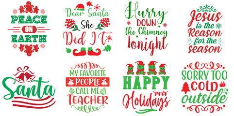 Merry Christmas and New Year Typographic Emblems Collection Christmas Vector Illustration for Wrapping Paper, Magazine, Printable