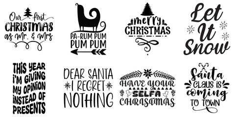 Merry Christmas and Happy New Year Quotes Set Christmas Black Vector Illustration for Wrapping Paper, Advertisement, Greeting Card