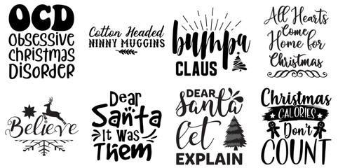 Fototapeta premium Christmas and New Year Invitation Set Christmas Black Vector Illustration for Book Cover, Holiday Cards, Flyer