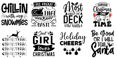 Christmas and Winter Invitation Bundle Christmas Black Vector Illustration for Decal, Banner, Wrapping Paper