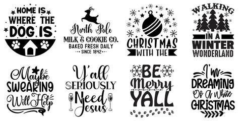 Holiday Celebration and Winter Calligraphy Collection Christmas Black Vector Illustration for Printable, Brochure, Icon
