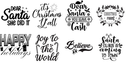 Happy Holiday and Winter Typographic Emblems Set Christmas Black Vector Illustration for Printing Press, Banner, Gift Card