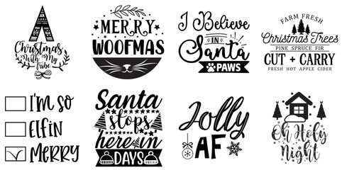 Fototapeta premium Merry Christmas and New Year Quotes Set Christmas Black Vector Illustration for Wrapping Paper, Label, Banner