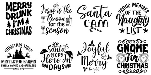 Christmas and New Year Inscription Collection Christmas Black Vector Illustration for Packaging, Book Cover, Label