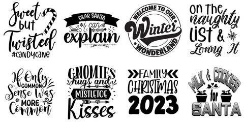 Christmas and Winter Quotes Collection Christmas Black Vector Illustration for Flyer, Announcement, T-Shirt Design