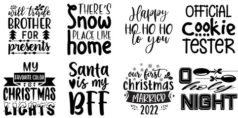 Holiday Celebration and Winter Quotes Set Christmas Black Vector Illustration for T-Shirt Design, Stationery, Motion Graphics