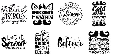 Merry Christmas and Happy New Year Phrase Collection Christmas Black Vector Illustration for Holiday Cards, Mug Design, Poster