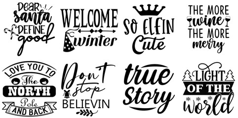 Fototapeta premium Merry Christmas and Winter Typographic Emblems Collection Christmas Black Vector Illustration for Infographic, Postcard, Mug Design