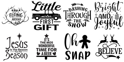 Christmas and Holiday Typography Set Christmas Black Vector Illustration for Vouchers, T-Shirt Design, Social Media Post